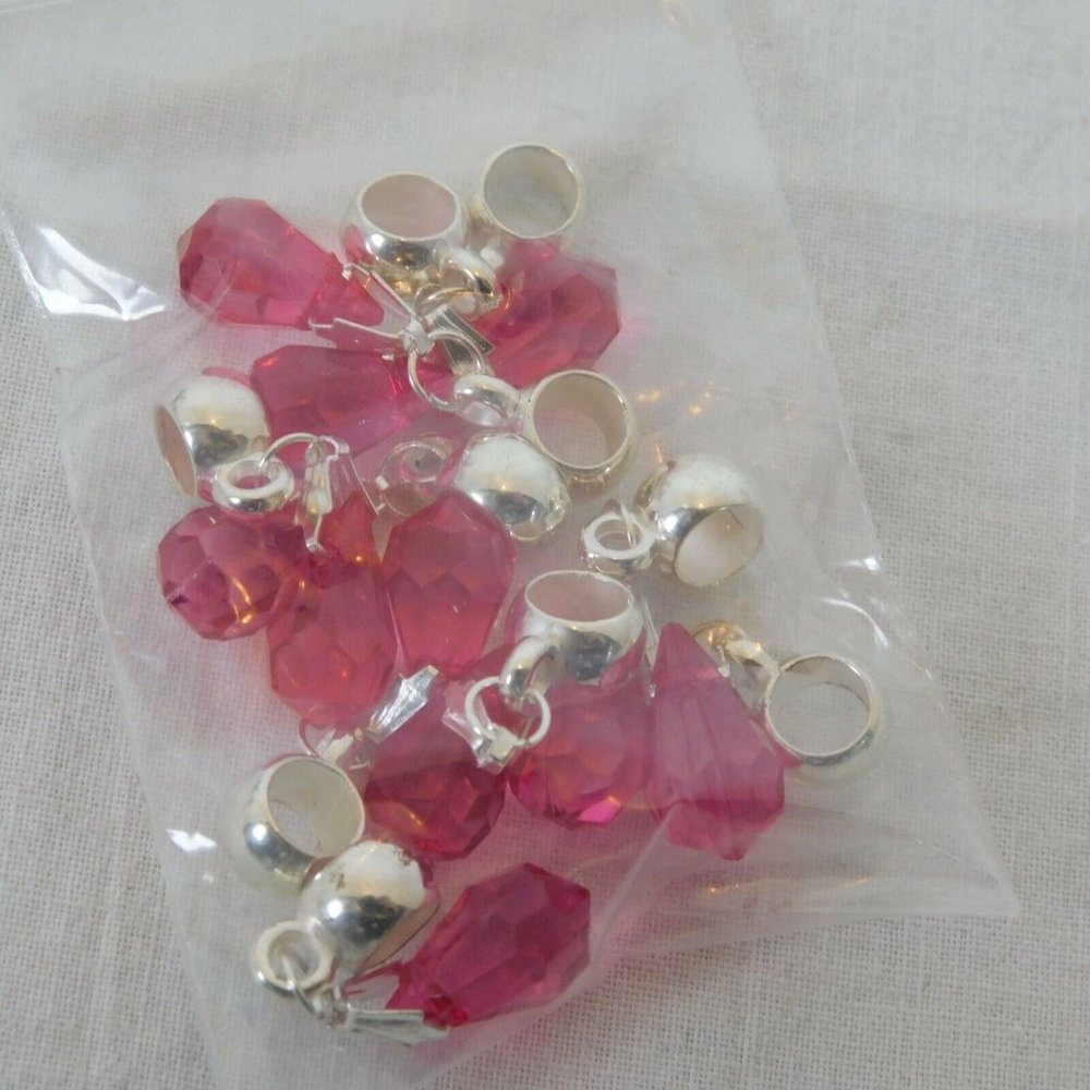 Pink Bead Mixed Lot 11 Packs Various Round Square Teardrop Evil Eye Wood Plastic - Picture 6 of 12